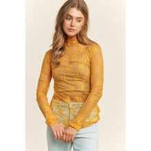 Load image into Gallery viewer, MESH LACE HIGH NECK DESIGN LONG SLEEVE FITTED TOP: Brown
