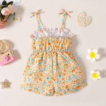 Load image into Gallery viewer, Toddler Girl Bowknot Stripe/Floral Print/Orange Cami Romper: Orangewhite / 18-24 Months
