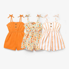 Load image into Gallery viewer, Toddler Girl Bowknot Stripe/Floral Print/Orange Cami Romper: Orangewhite / 18-24 Months
