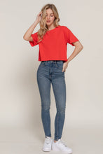 Load image into Gallery viewer, Short Sleeve Crew Neck Oversize Crop Cotton Knit Tee: RED-red / L
