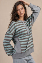 Load image into Gallery viewer, NT12310-Oversized Striped Half Button Down Casual Knit Top: YELLOW/BLUE / S-M-L/2-2-2
