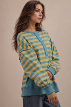 Load image into Gallery viewer, NT12310-Oversized Striped Half Button Down Casual Knit Top: YELLOW/BLUE / S-M-L/2-2-2
