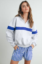 Load image into Gallery viewer, Two-Toned Half Zip Collar Sweatshirt: GREY / GREEN
