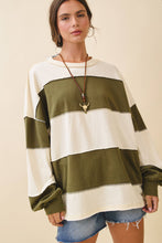 Load image into Gallery viewer, Contrast Panel Long Sleeve Slouchy Top: Pineapple Navy / Contemporary
