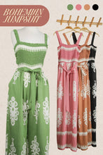 Load image into Gallery viewer, Boho Printed Smocking Detail Jumpsuit: TAUPE
