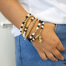 Load image into Gallery viewer, Game Day Bead Bracelet Stack   Black/White/Gold   7&quot;
