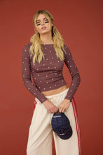 Load image into Gallery viewer, POLKA DOT BOAT NECK RIBBED LONG SLEEVE KNIT TOP: MAROON
