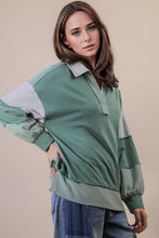 Load image into Gallery viewer, Color Block Solid &amp; Stripe Casual Knit Top: SAGE
