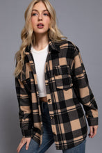 Load image into Gallery viewer, Long Sleeve Check Printed Fleece Shacket: TPE-taupe
