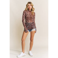 Load image into Gallery viewer, CHIC ANIMAL PRINT MESH HIGH NECK DESIGN LONG SLEEVE FITTED T: Brown Multi
