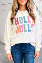 Load image into Gallery viewer, Christmas Slogan HOLLY JOLLY Round Neck Sweatshirt | S-XL: White / XL
