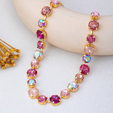 Load image into Gallery viewer, Multi-Tone Pink and Purple Crystal Tennis Necklace| Gold
