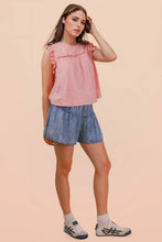 Load image into Gallery viewer, Washed Chambray Button Down Flare Shorts: LT INDIGO
