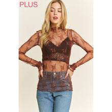Load image into Gallery viewer, PLUS MESH LACE HIGH NECK DESIGN LONG SLEEVE FITTED TOP: Off White

