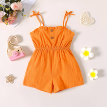 Load image into Gallery viewer, Toddler Girl Bowknot Stripe/Floral Print/Orange Cami Romper: Orangewhite / 18-24 Months
