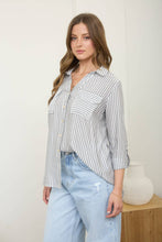 Load image into Gallery viewer, STRIPE COLLARED BUTTON DOWN LIGHTWEIGHT SHIRT: PEACH
