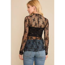 Load image into Gallery viewer, MESH LACE HIGH NECK DESIGN LONG SLEEVE FITTED TOP: Burgundy
