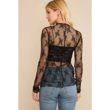 Load image into Gallery viewer, MESH LACE HIGH NECK DESIGN LONG SLEEVE FITTED TOP: Brown

