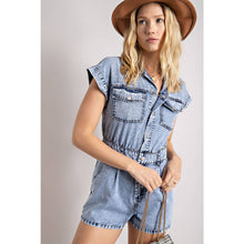 Load image into Gallery viewer, Denim Collared Button Down Romper - Light Weight Fabric: Medium Denim
