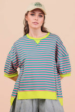 Load image into Gallery viewer, NT12481-Oversized Stripe Casual Knit Top: BLACK/CREAM / S-M-L/2-2-2
