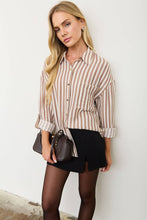 Load image into Gallery viewer, VERTICAL STRIPE COLLARED BUTTON DOWN SHIRT: TAUPE
