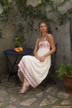 Load image into Gallery viewer, FLORAL EMBROIDERY SCALLOPED MIDI DRESS: RED

