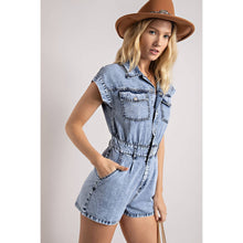 Load image into Gallery viewer, Denim Collared Button Down Romper - Light Weight Fabric: Medium Denim
