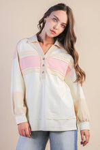 Load image into Gallery viewer, Color Block Oversized Collared Casual Knit Top: CREAM
