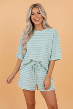 Load image into Gallery viewer, PRETTY BASH Stripe Corded Knit Tee &amp; Short Set: Sky Blue Stripe / XL
