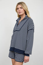 Load image into Gallery viewer, HALF ZIP STRIPE CONTRAST TRIM LONG SLEEVE KNIT TOP : CHOCOLATE BROWN
