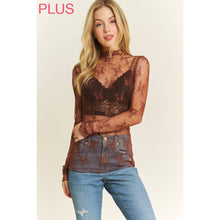 Load image into Gallery viewer, PLUS MESH LACE HIGH NECK DESIGN LONG SLEEVE FITTED TOP: Off White
