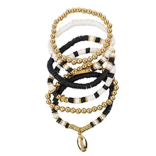 Load image into Gallery viewer, Game Day Bead Bracelet Stack   Black/White/Gold   7&quot;
