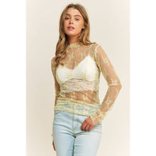 Load image into Gallery viewer, MESH LACE HIGH NECK DESIGN LONG SLEEVE FITTED TOP: Brown
