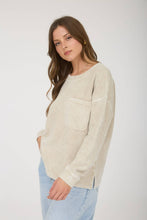 Load image into Gallery viewer, WASHED POCKET DETAIL LONG SLEEVE RIB KNIT TOP : LIGHT OLIVE
