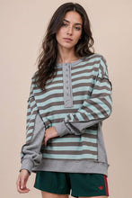 Load image into Gallery viewer, NT12310-Oversized Striped Half Button Down Casual Knit Top: YELLOW/BLUE / S-M-L/2-2-2
