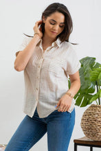 Load image into Gallery viewer, STRIPE COLLARED SHORT SLEEVE LINEN SHIRT: KHAKI
