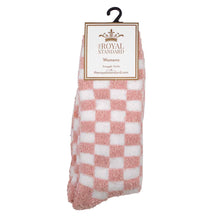Load image into Gallery viewer, Women&#39;s Checkerboard Snuggle Socks   Pink/White   One Size
