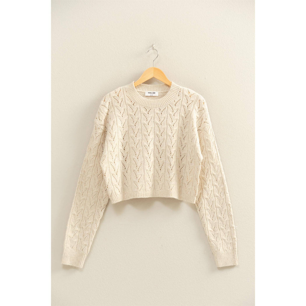 Cropped Cable Knit Sweater: ALPACA