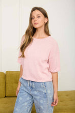 Load image into Gallery viewer, RAW EDGE BOXY SHORT SLEEVE KNIT SWEATER: LIGHT OLIVE
