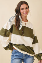 Load image into Gallery viewer, Contrast Panel Long Sleeve Slouchy Top: Pineapple Navy / Contemporary
