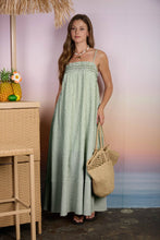 Load image into Gallery viewer, EMBROIDERED SMOCKED STRIPED TUNIC MAXI DRESS : GREEN
