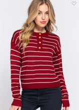 Load image into Gallery viewer, dark red/ivory striped long sleeve top SKUDRLSAB
