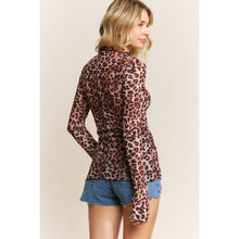Load image into Gallery viewer, CHIC ANIMAL PRINT MESH HIGH NECK DESIGN LONG SLEEVE FITTED T: Brown Multi
