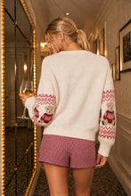 Load image into Gallery viewer, HOLIDAY BEAR MOTIF CREW NECK KNIT SWEATER: NAVY
