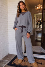 Load image into Gallery viewer, Striped Colorblock Top: Blue &amp; Brown Stripe
