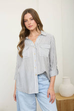 Load image into Gallery viewer, STRIPE COLLARED BUTTON DOWN LIGHTWEIGHT SHIRT: PEACH
