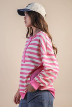 Load image into Gallery viewer, NT12310-Oversized Striped Half Button Down Casual Knit Top: YELLOW/BLUE / S-M-L/2-2-2
