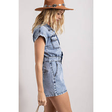 Load image into Gallery viewer, Denim Collared Button Down Romper - Light Weight Fabric: Medium Denim
