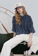 Load image into Gallery viewer, WASHED 3/4 SLEEVE TURTLENECK CABLE KNIT PULLOVER: DARK BROWN
