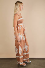 Load image into Gallery viewer, Boho Printed Smocking Detail Jumpsuit: TAUPE
